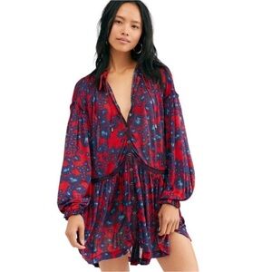 Free People Red Floral Long Sleeve Mini Dress – Size Small